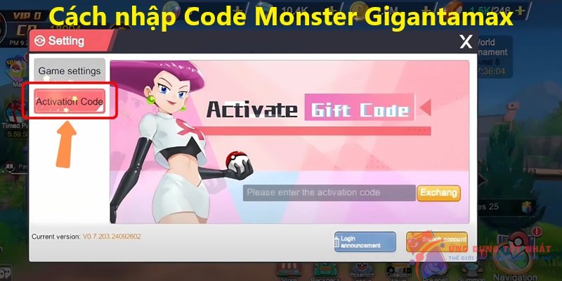 Cách nhập Code Monster Gigantamax