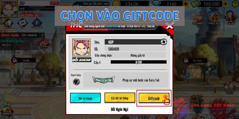 Chọn vào Giftcode