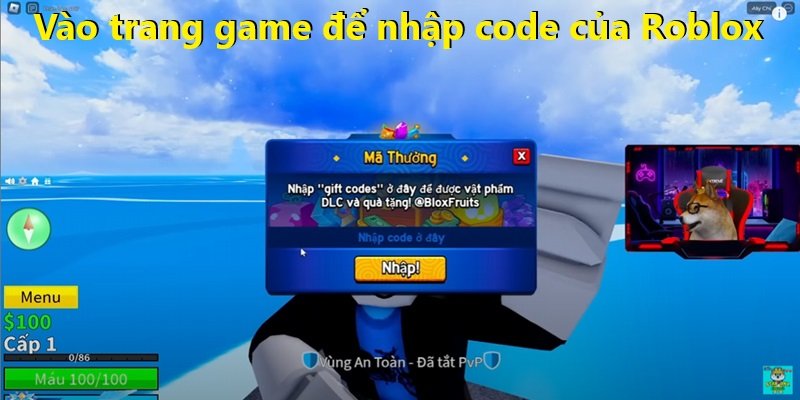 Vào trang game để nhập code của Roblox